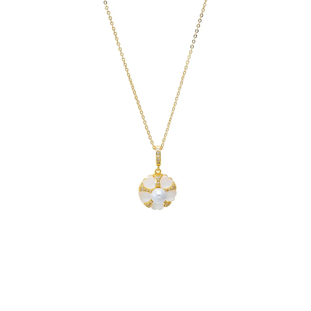 Mother of Pearl Clover Medallion Pendant Necklace