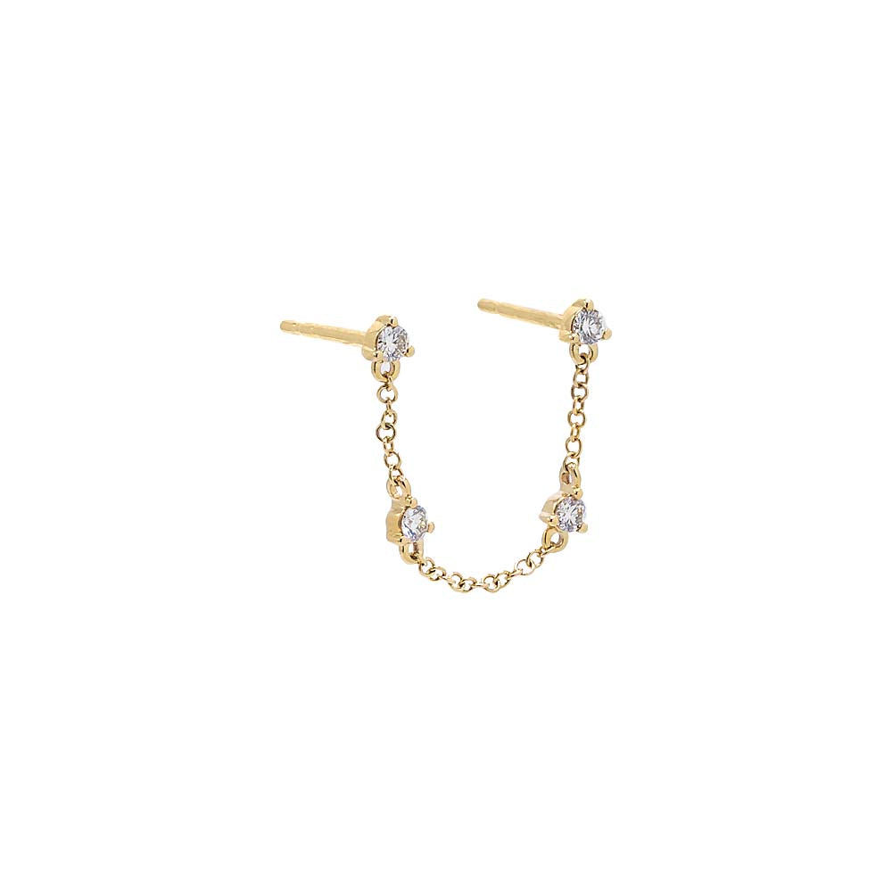 Diamond Multi Stone Double Chain Stud Earring 14K