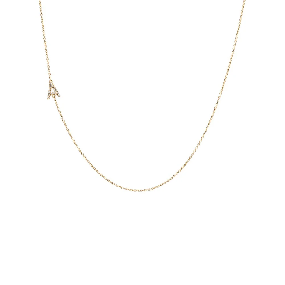 Diamond Pave Sideway Initial Necklace 14K