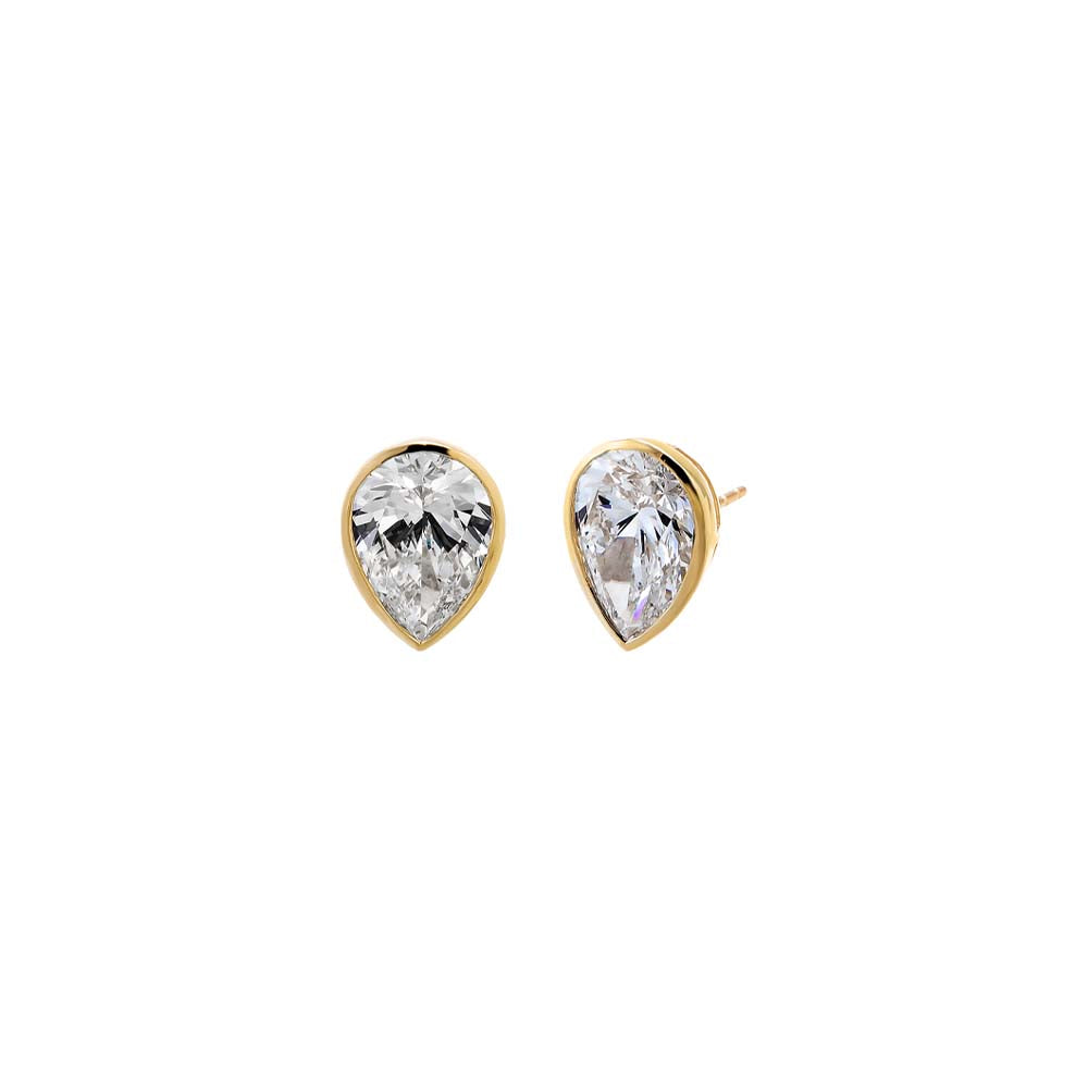LabGrown Diamond 6 Carats Pear Bezel Stud Earring 14K