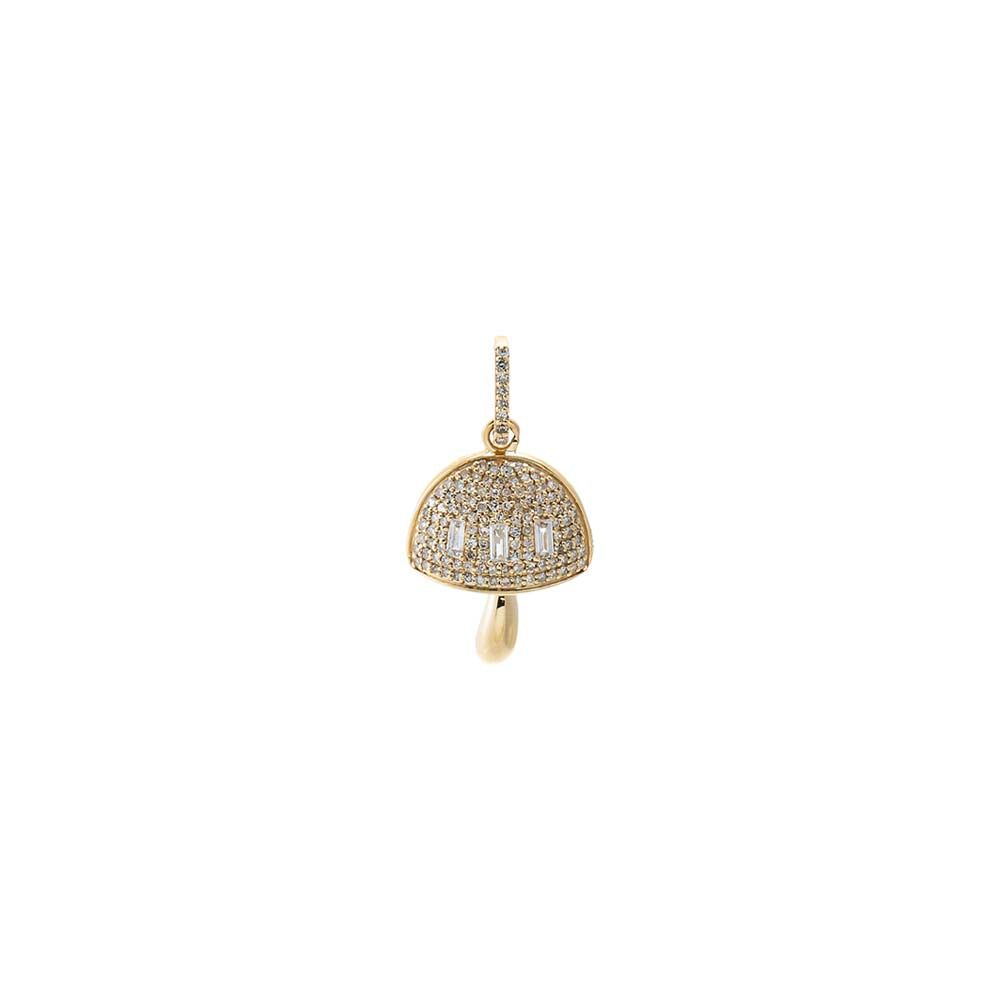 Diamond Pave X Baguette Mushroom Charm 14K