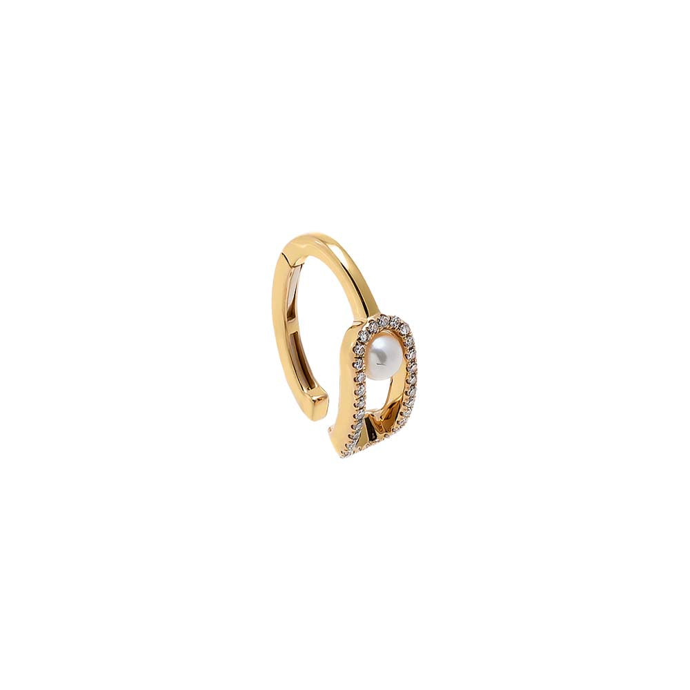 Diamond Pearl Link Ear Cuff Earring 14K