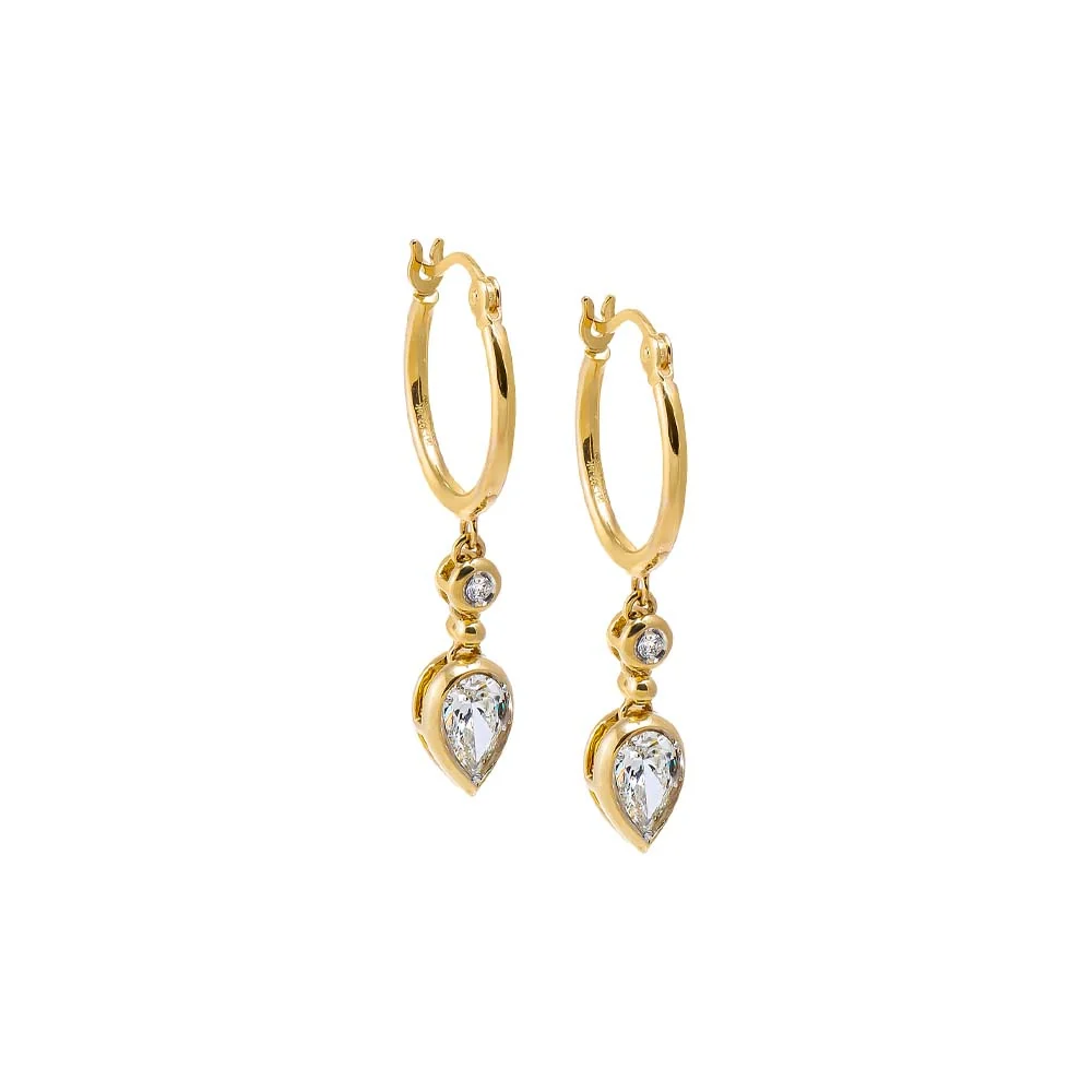 Lab Grown Diamond Solitaire X Pear Bezel Drop Huggie Earring 14K