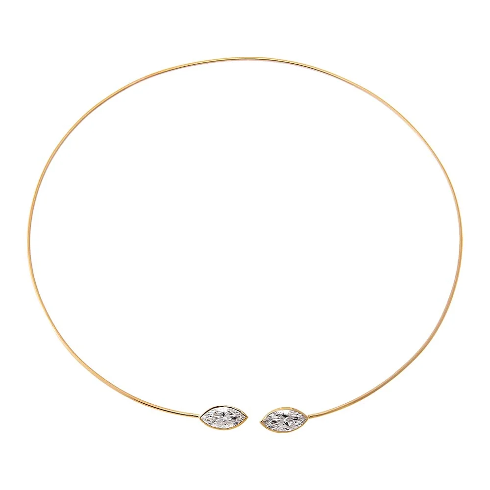 Lab Grown Diamond Double Bezel Marquise Collar Choker Necklace 14K