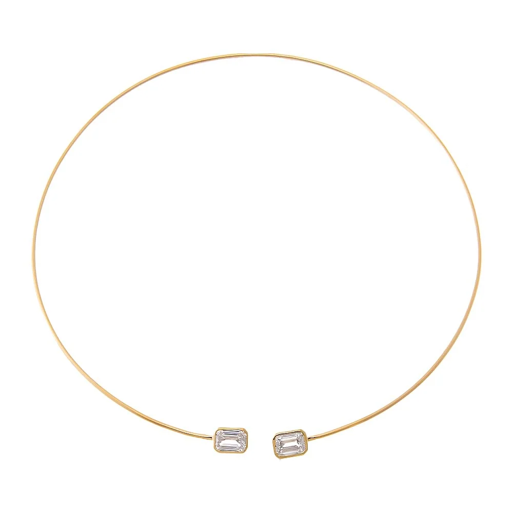 Lab Grown Diamond Double Bezel Emerald Collar Choker Necklace 14K