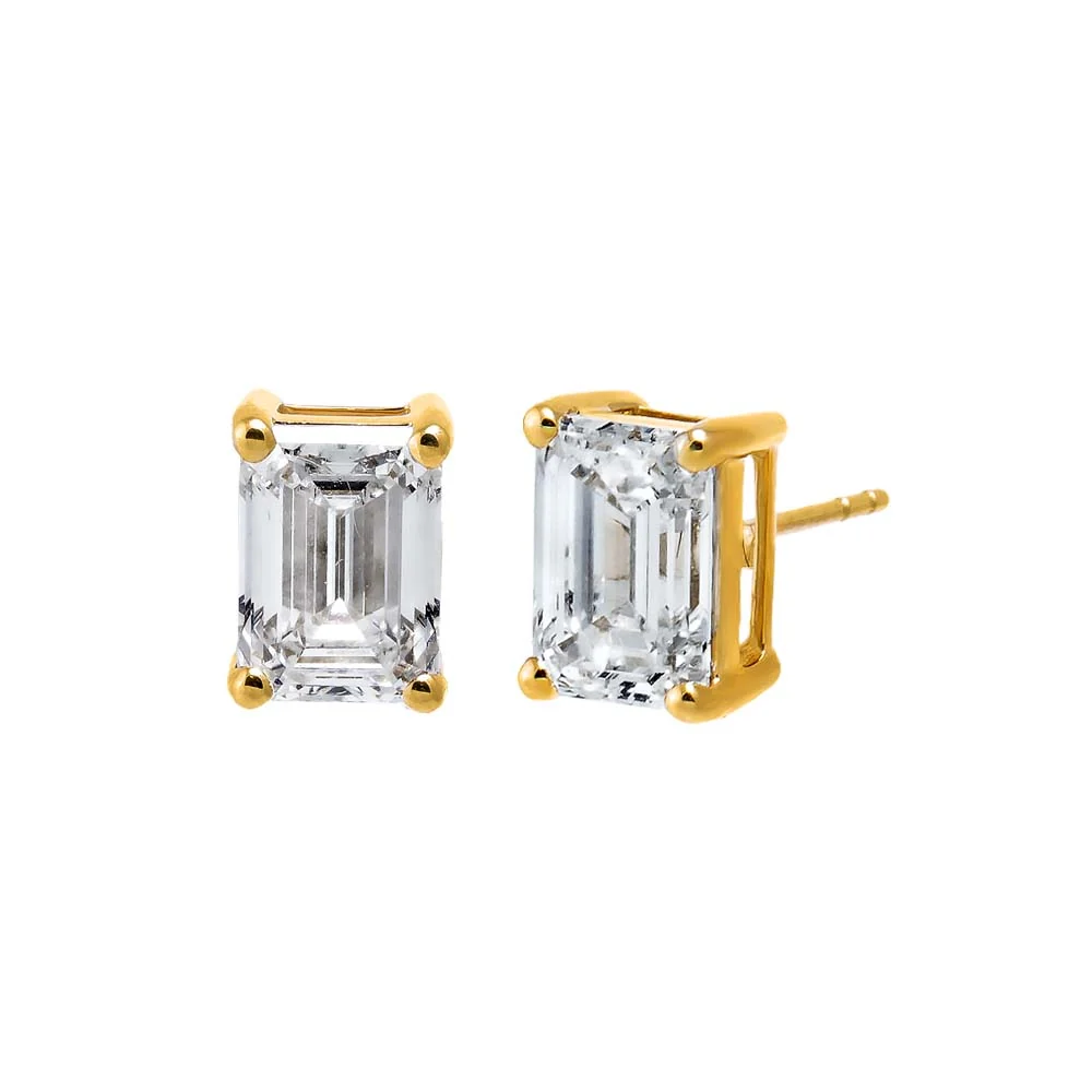 Lab Grown Diamond 4 Carat Emerald Stud Earring 14K