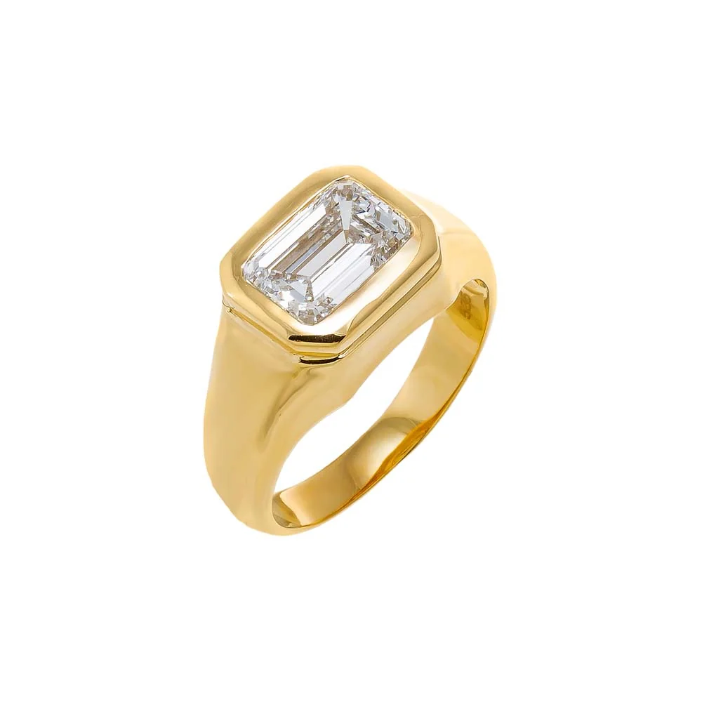 Lab Grown Diamond Emerald Bezel Signet Ring 14K