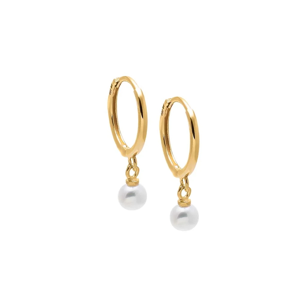 Dainty Pearl Drop Huggie Earring 14K