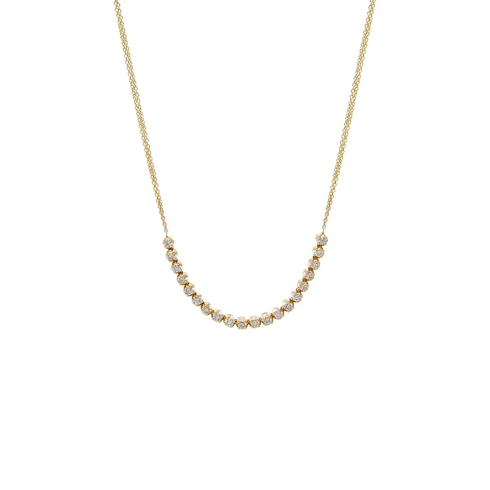Diamond Bezel Half Tennis Double Chain Necklace 14K
