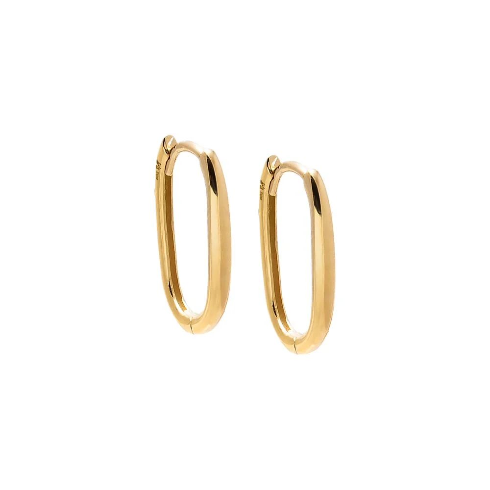 Elongated Oval Huggie Hoop 14K