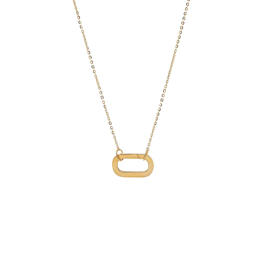 Chunky Paperclip Toggle Charm Necklace 14K