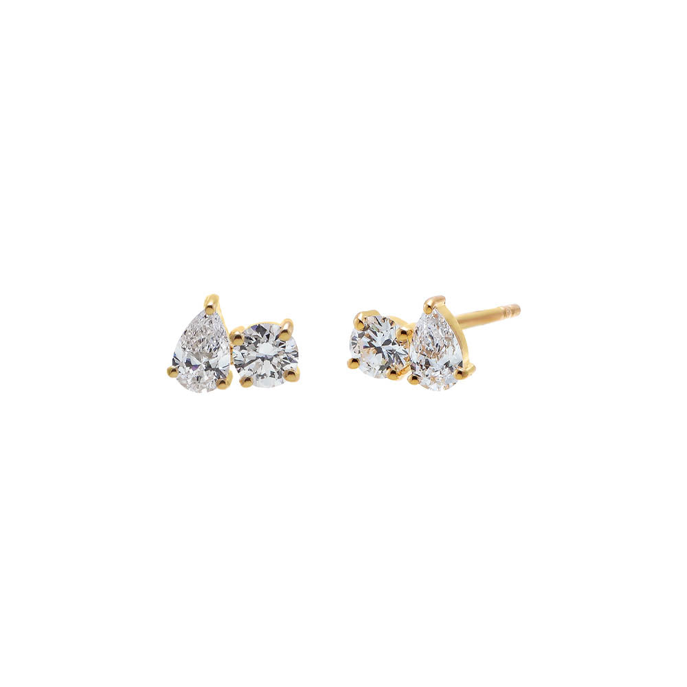 Lab Grown Diamond Pear X Round Stud Earring