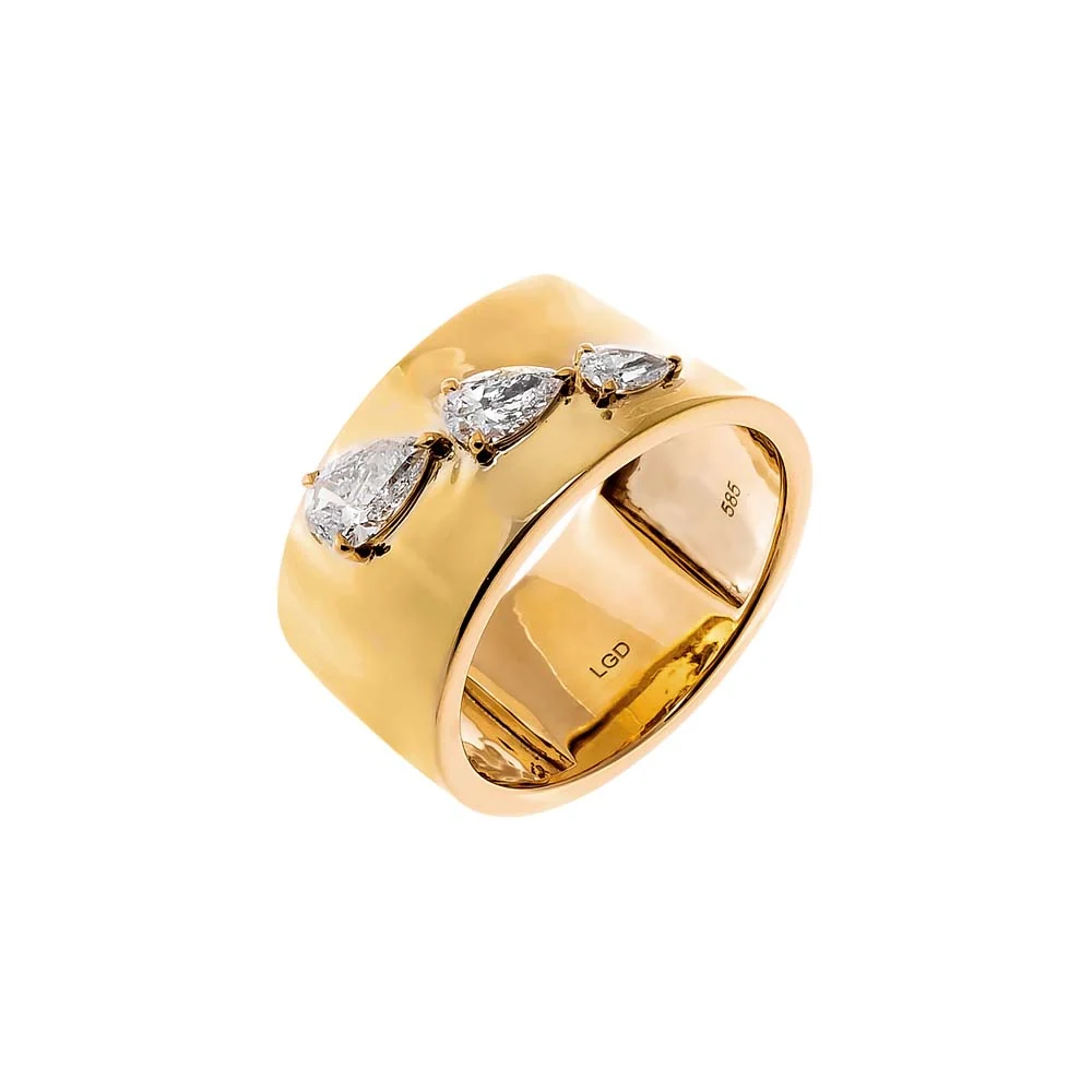 Lab Grown Diamond Graduated Triple Pear Wide Band Ring 14K