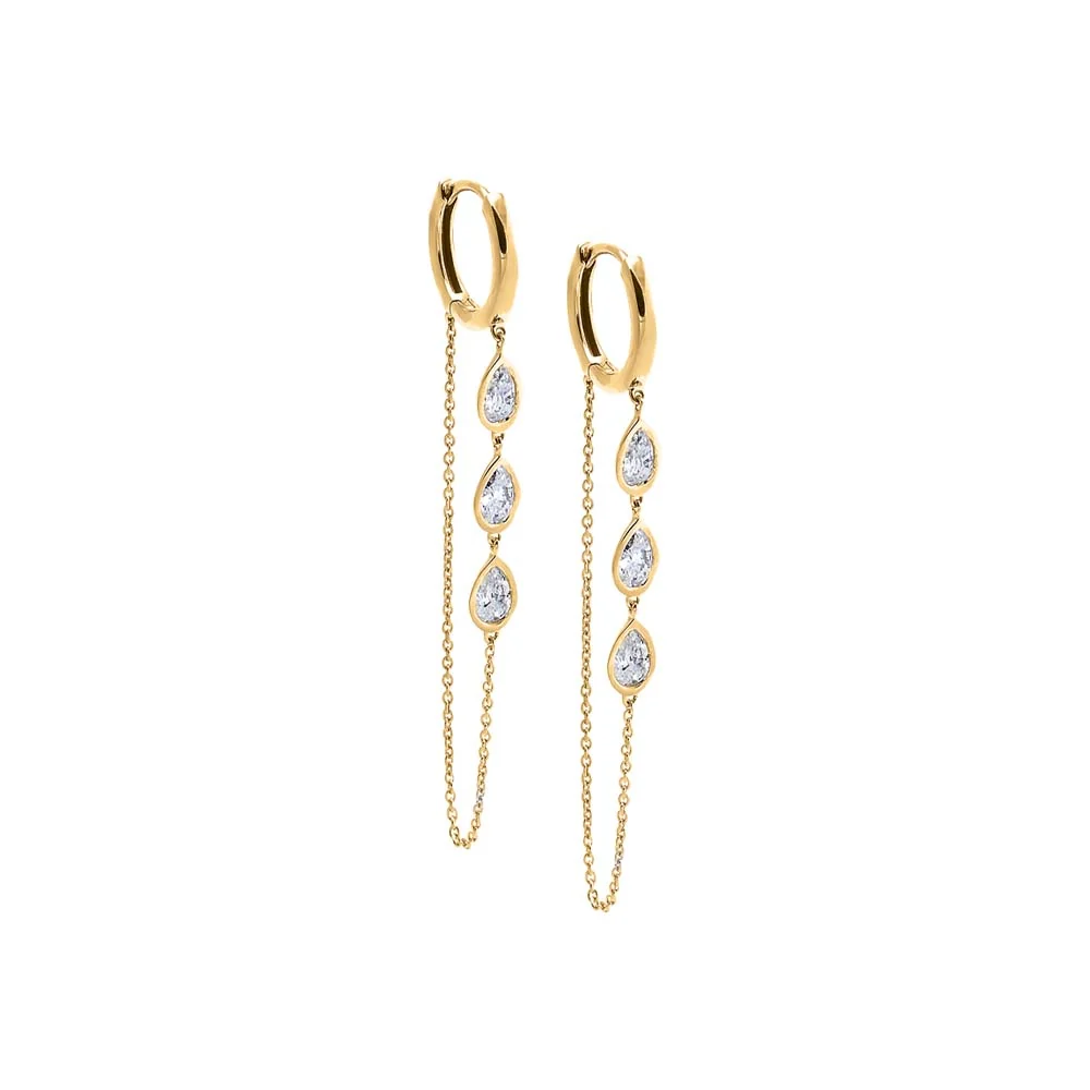 Lab Grown Diamond Teardrop Chain Dangle Huggie Earring 14K