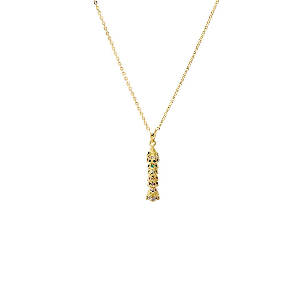 CZ Multi Color Fish Pendant Necklace
