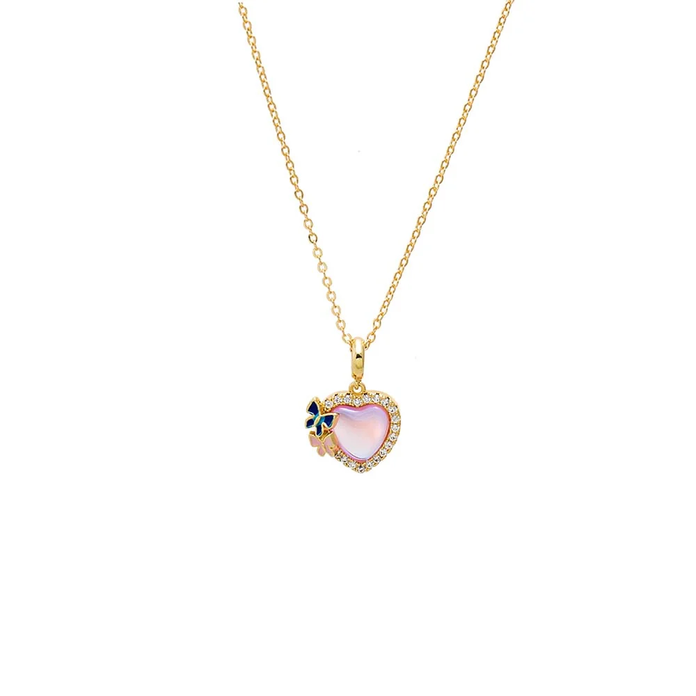 Pink Mother of Pearl Heart Pendant Necklace