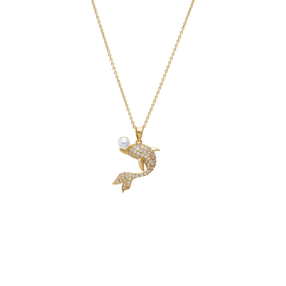 Pave Dolphin Pearl Pendant Necklace