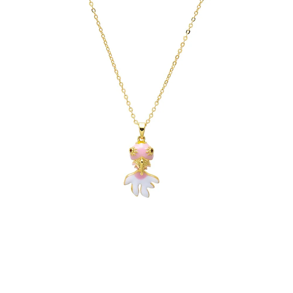Pink Enamel Swimmy Fish Pendant Necklace