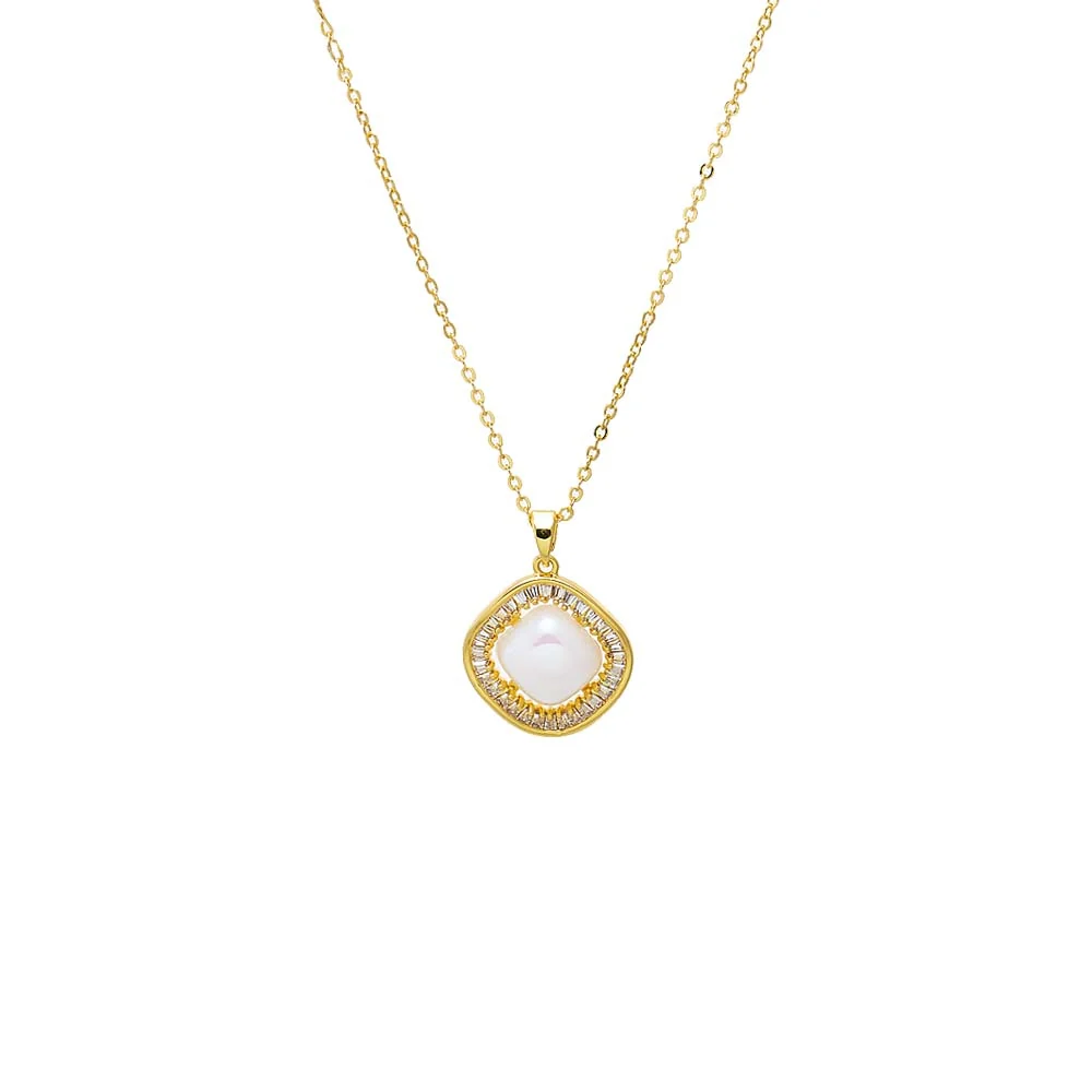 MOP & CZ Cushion Pendant Necklace