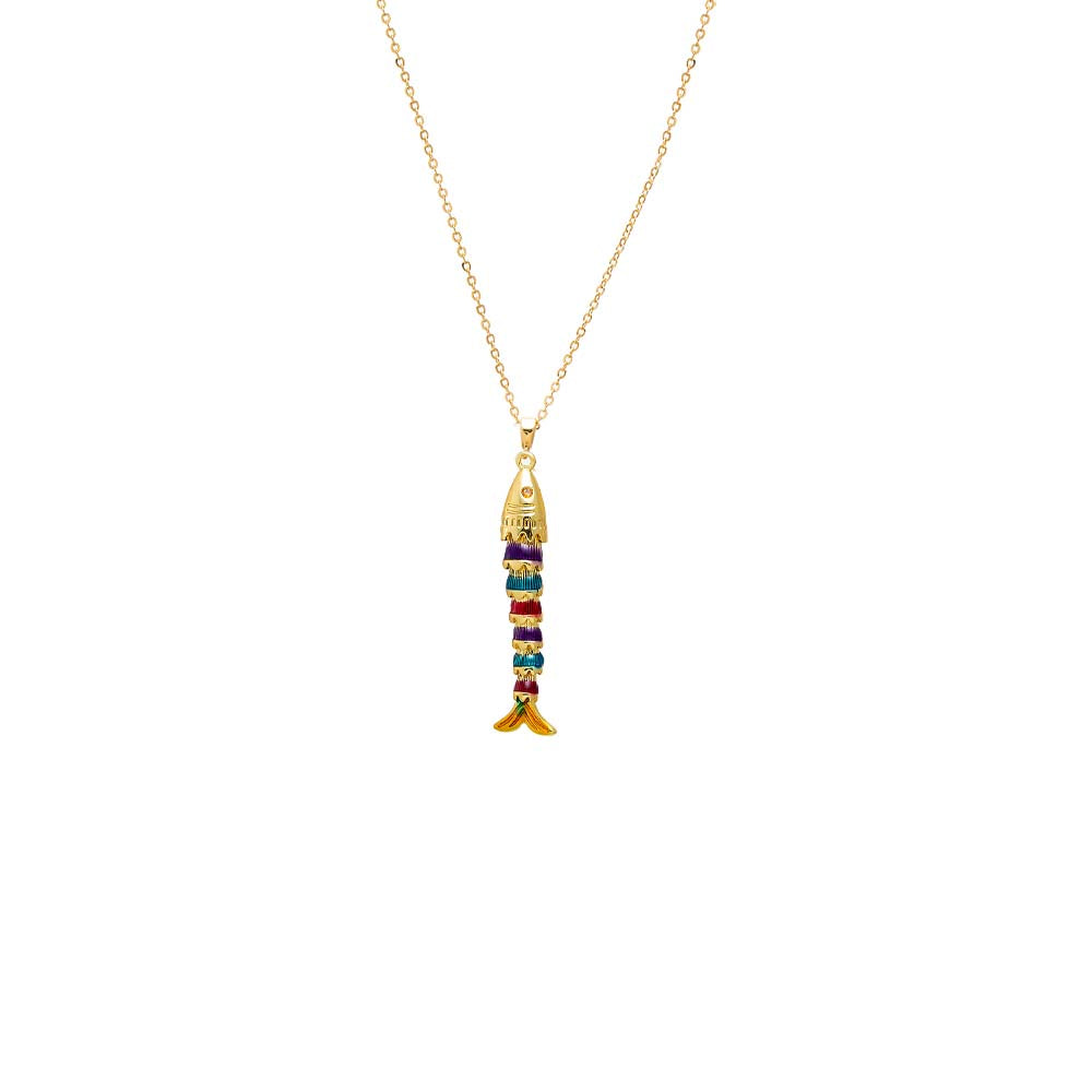 Darker Rainbow Enamel Fish Pendant Necklace