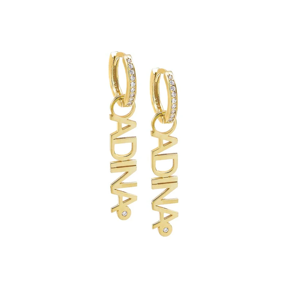 Pave Dangling Nameplate Huggie Earring