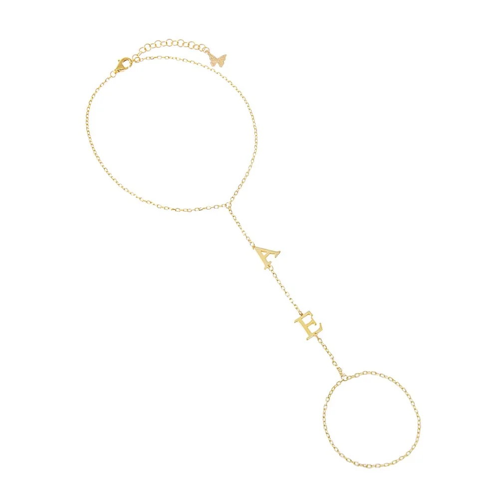 Solid Double Initial Hand Chain Bracelet