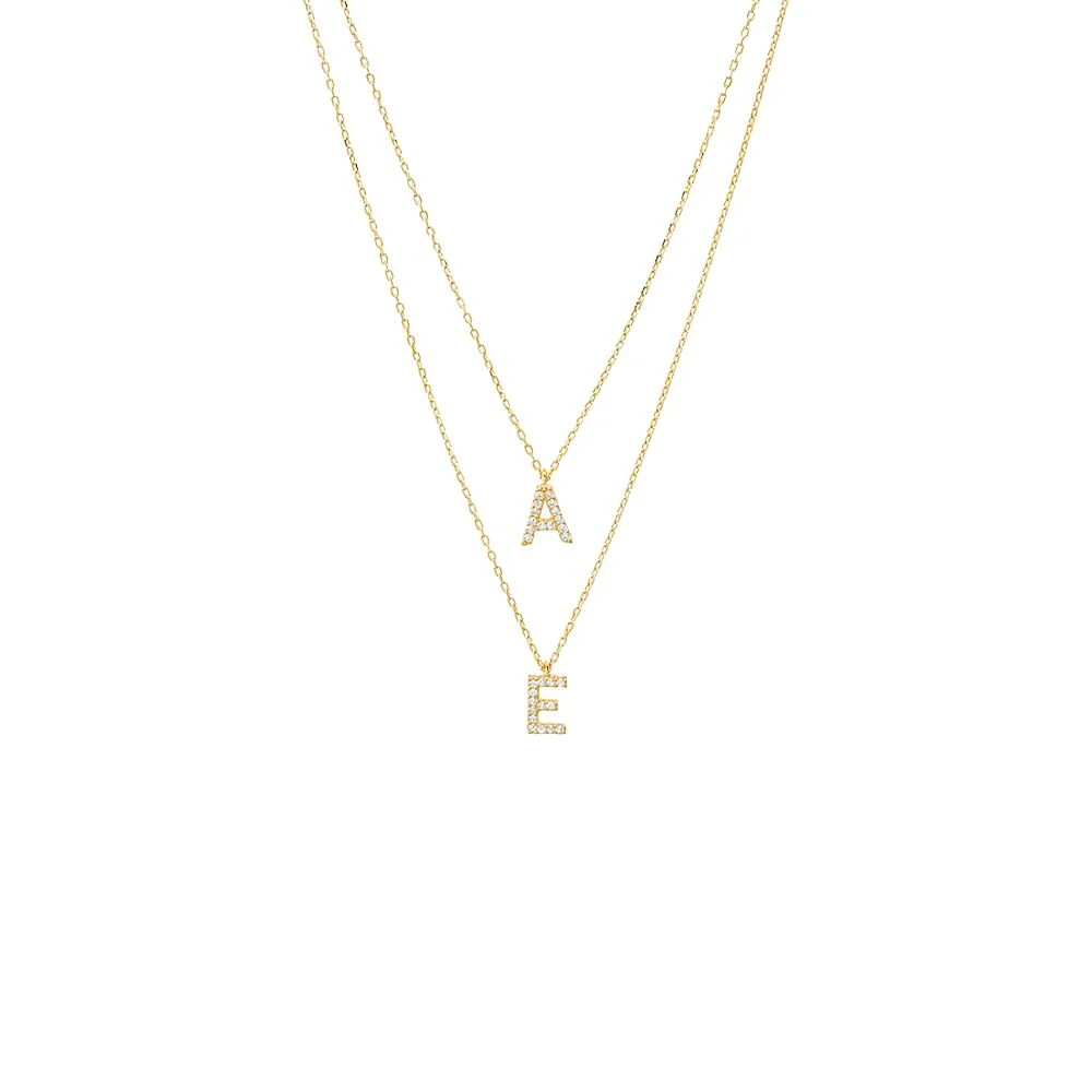 Pave CZ Double Initial 2 in 1 Necklace