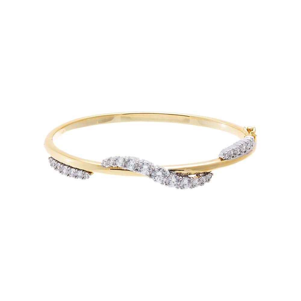 CZ Two-Tone Curved Wave Statement Bangle