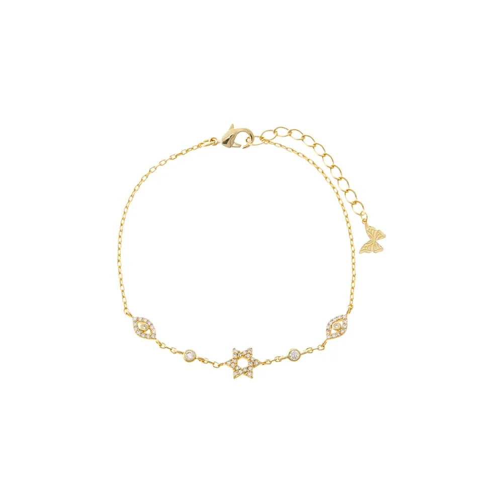 CZ Star Of David & Evil Eye Motif Bracelet