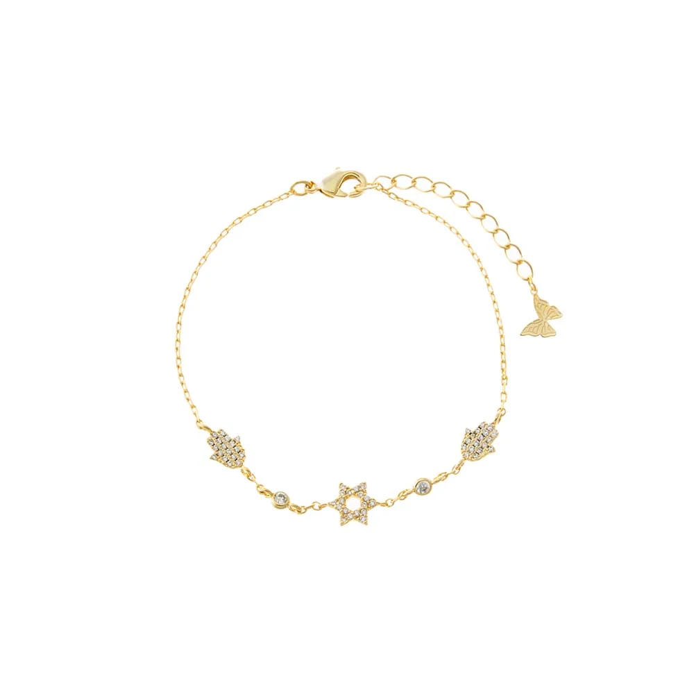 CZ Star Of David & Hamsa Motif Bracelet