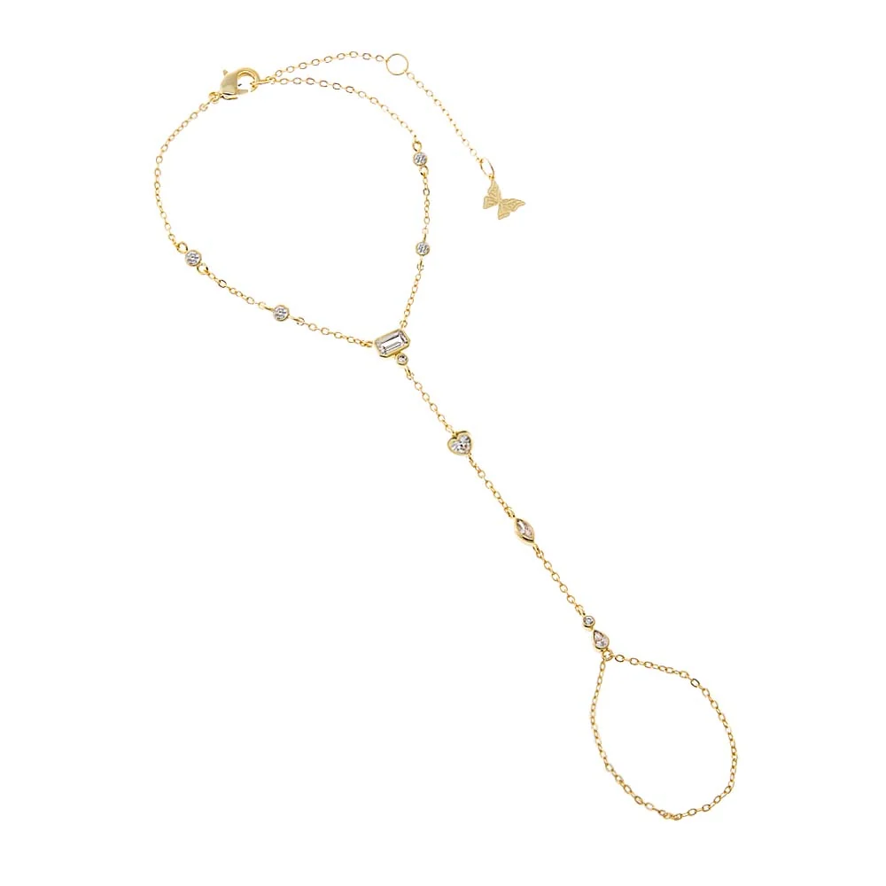 CZ Multi Shape Bezel Hand Chain Bracelet