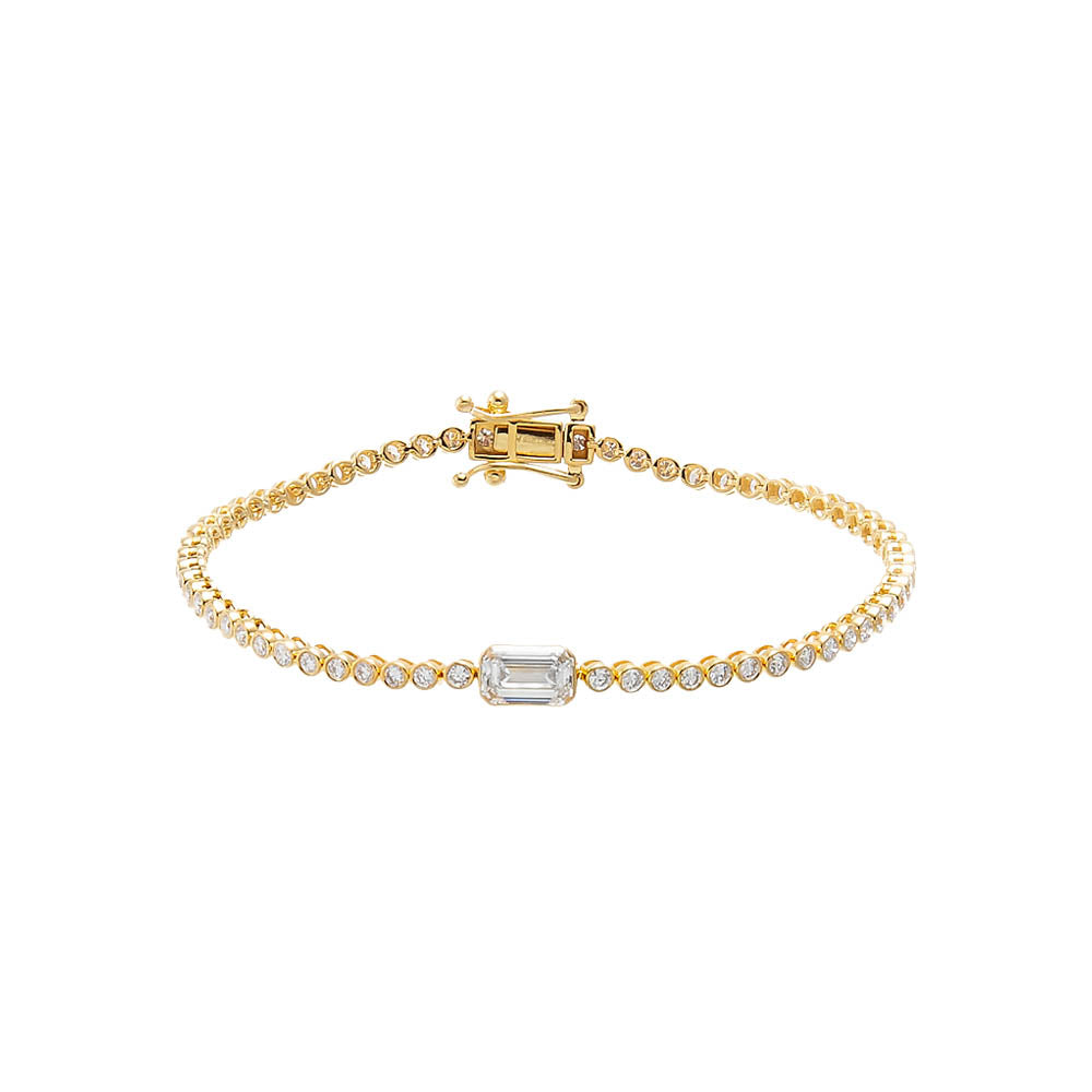 Lab Grown Diamond Bezel Emerald Accent Tennis Bracelet