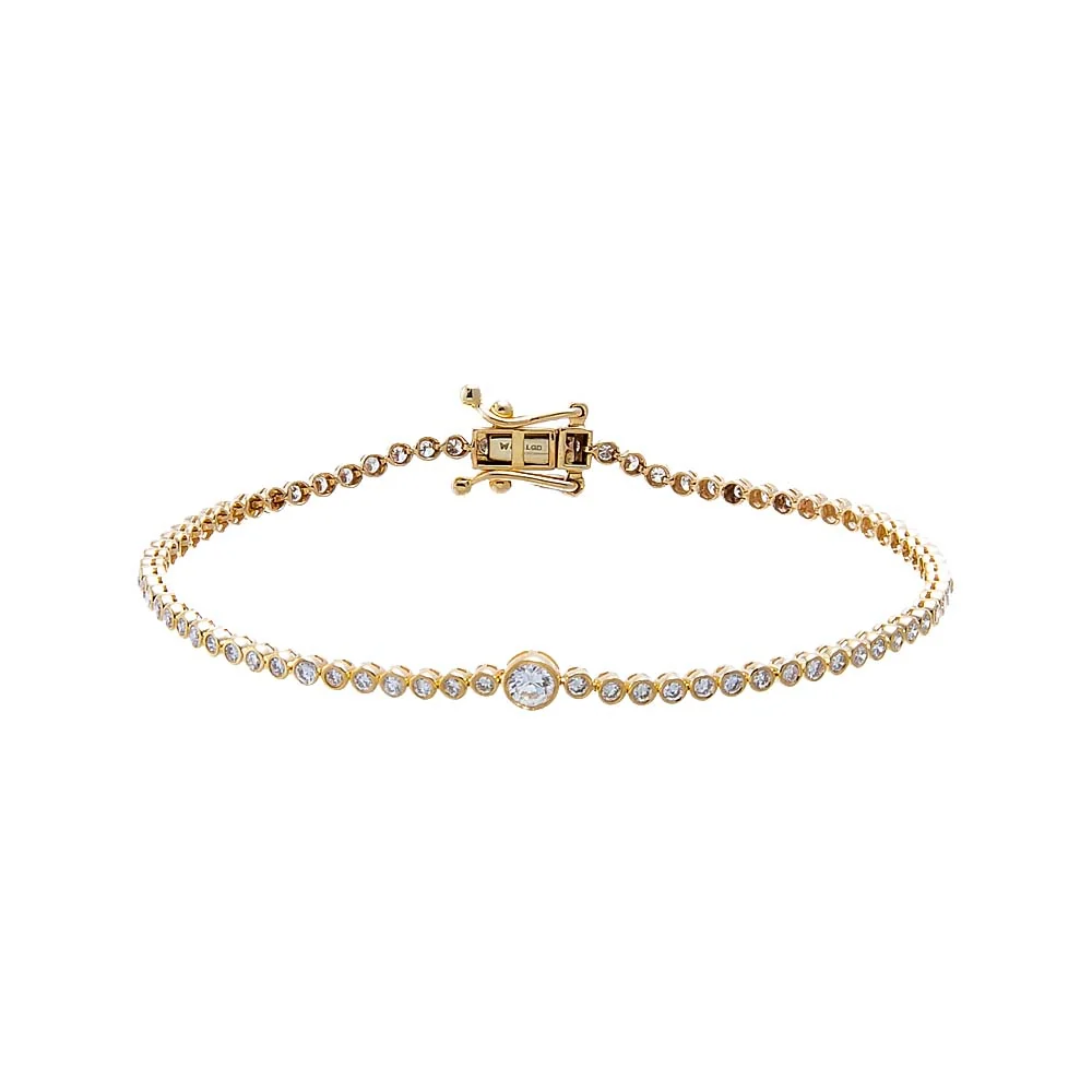 Lab Grown Diamond Round Bezel Accent Tennis Bracelet 14K