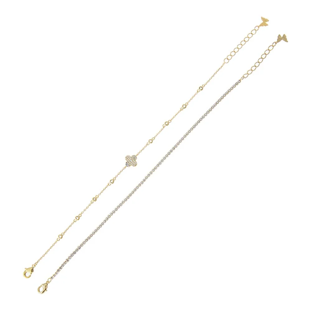 Tennis X CZ Clover Bracelet Combo Set