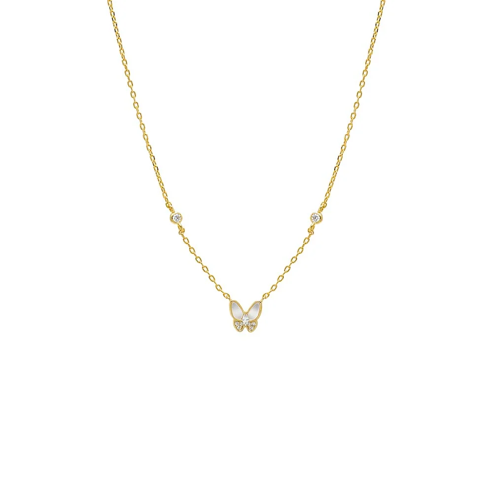 CZ & MOP Butterfly Accent Necklace
