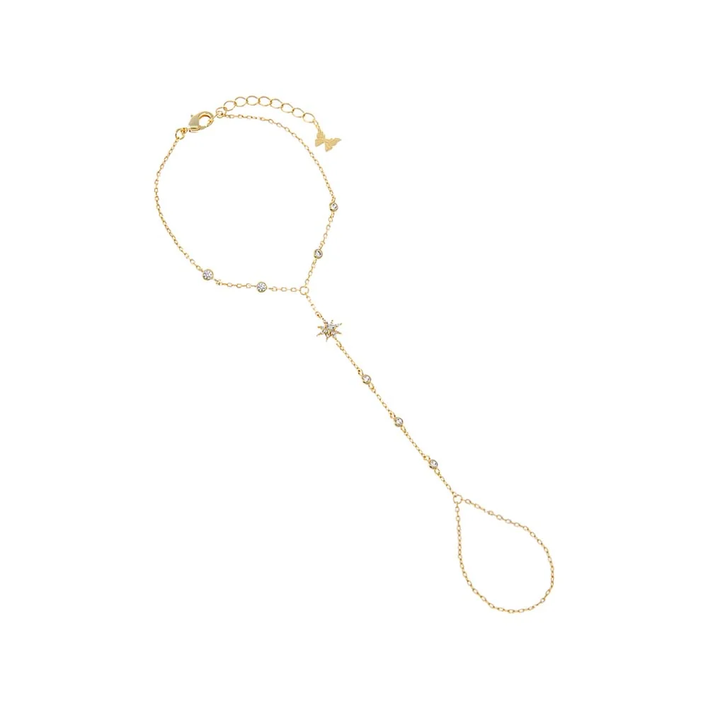 CZ Bezel Station & Starburst Hand Chain