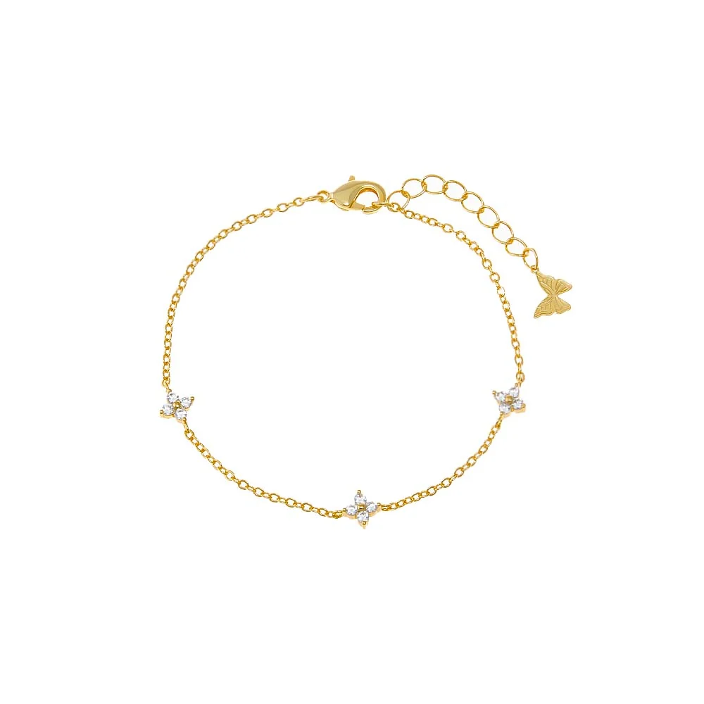 Triple CZ Four Leaf Flower Bracelet