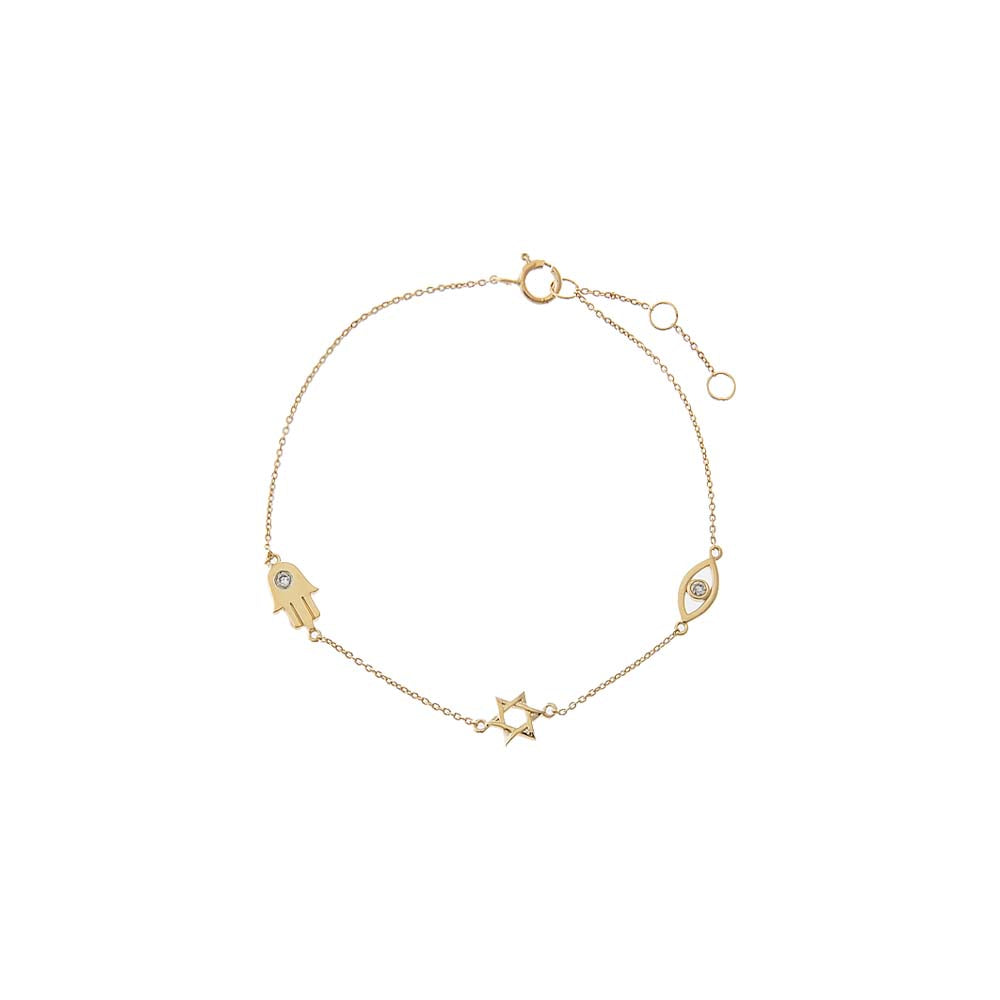 Diamond Accented Jewish Charm Bracelet 14K