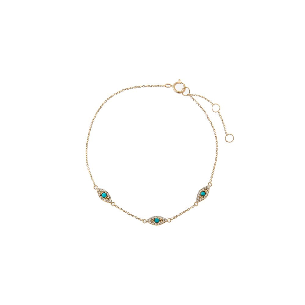 Diamond Pave & Turquoise Multi Evil Eye Bracelet 14K