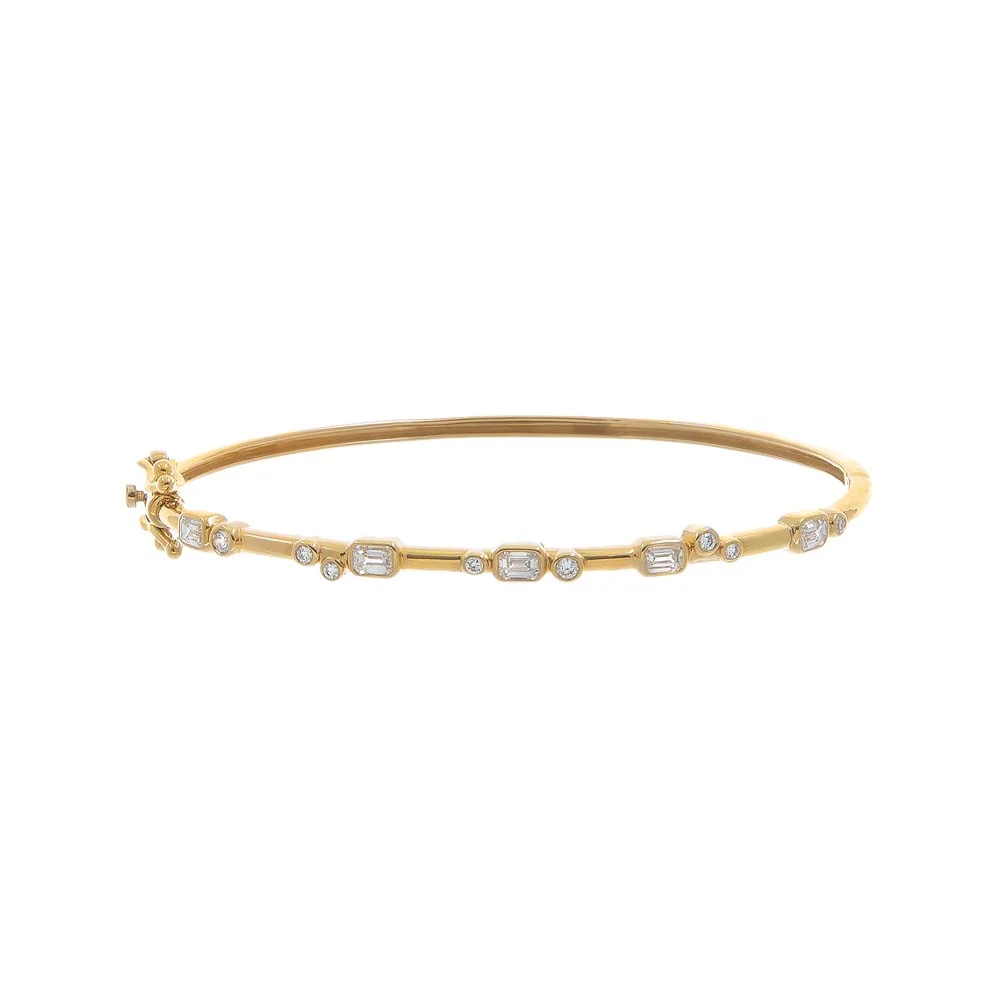 Lab Grown Diamond Emerald Bezel Bubbles Bangle Bracelet 14K