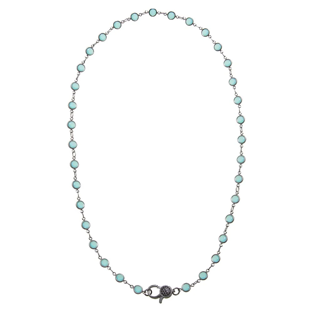 Aqua Blue Blackened Bezel Chain Necklace
