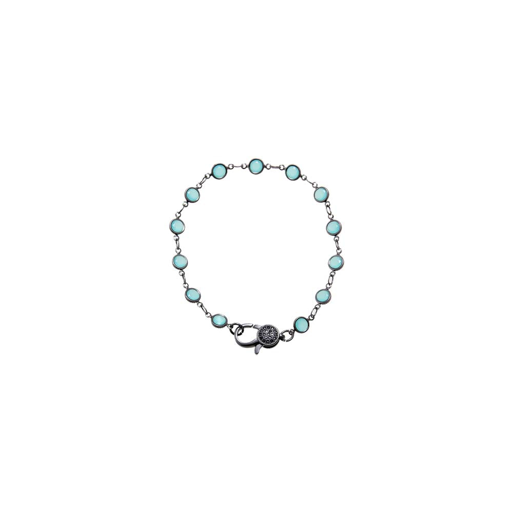 Aqua Blue Blackened Bezel Chain Bracelet