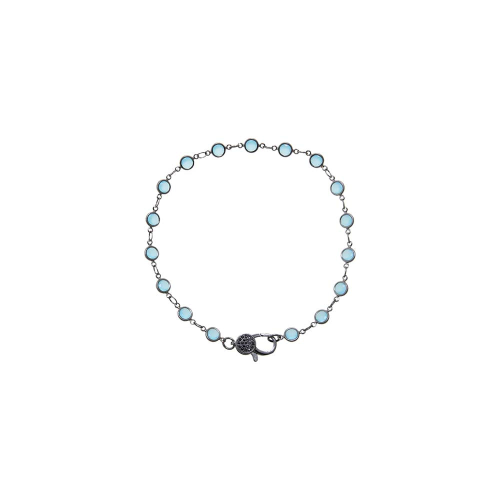 Aqua Blue Blackened Bezel Chain Anklet
