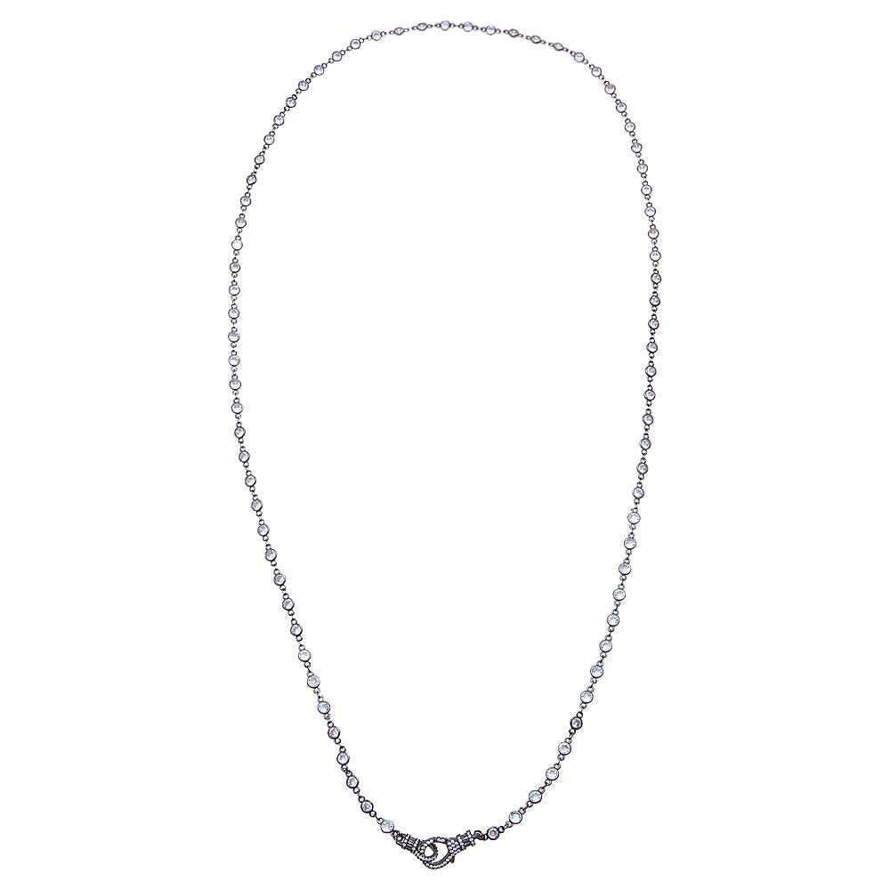Black Rhodium Pave Lobster Clasp CZ Bezel Link Chain Necklace 36