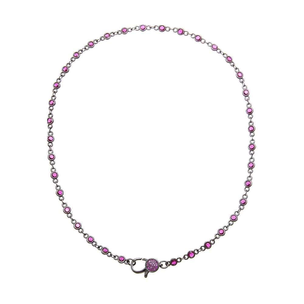 Black Rhodium CZ Bezel Pave Clasp Tennis Link Chain Choker Necklace