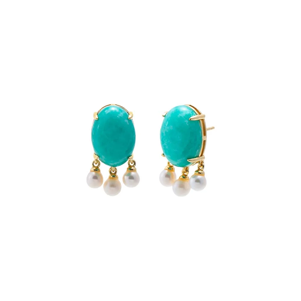Turquoise Oval Pearl Drop Stud Earring