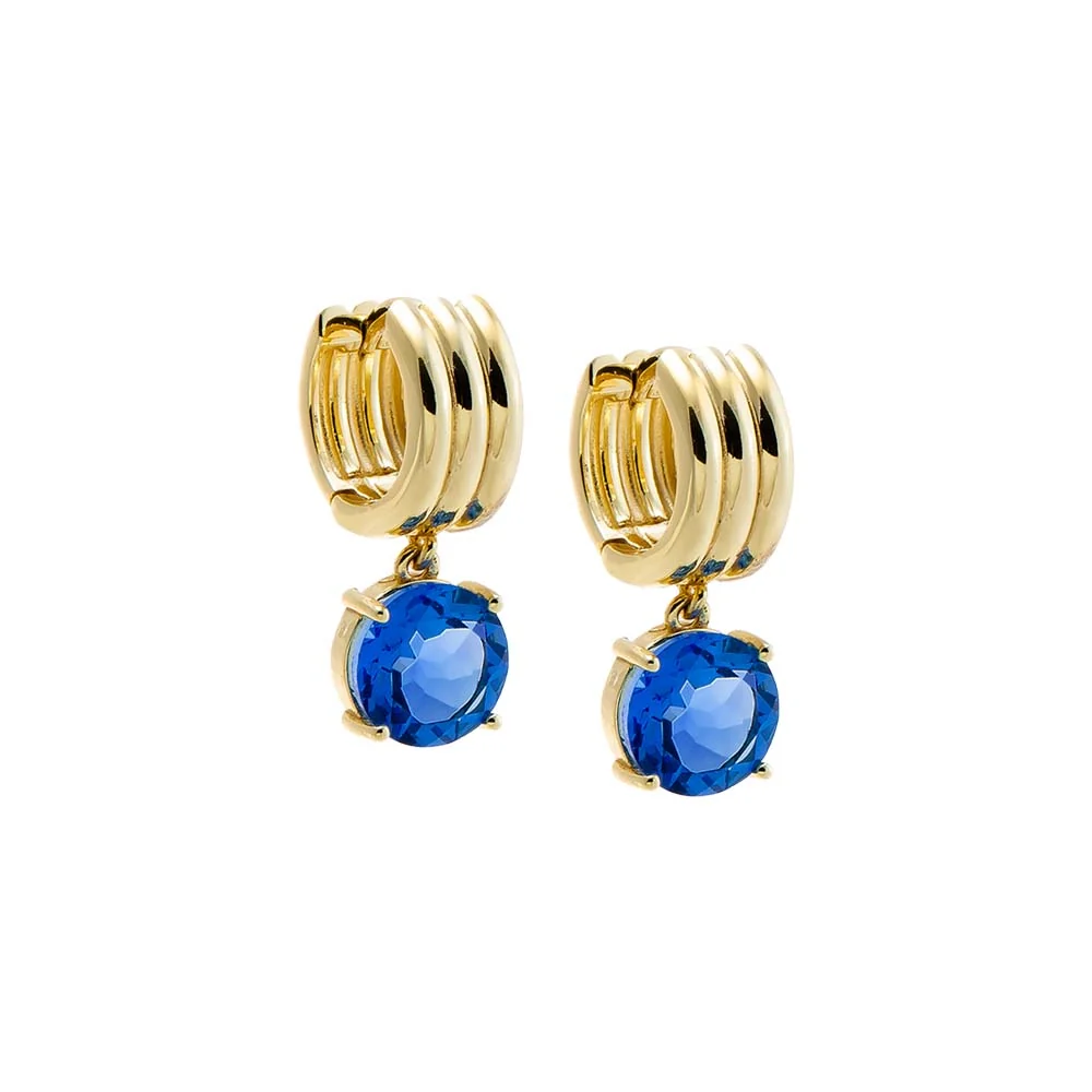 Textured Gold Hoop Sapphire CZ Drop Earring
