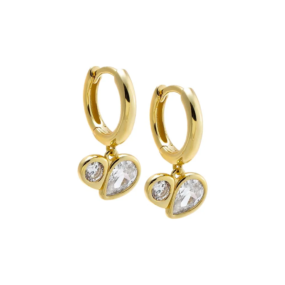 Double Pear CZ Drop Huggie Earring