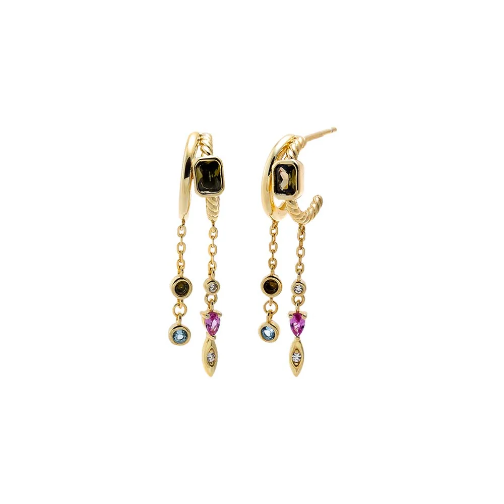 Black CZ Multi Charm Drop Earring
