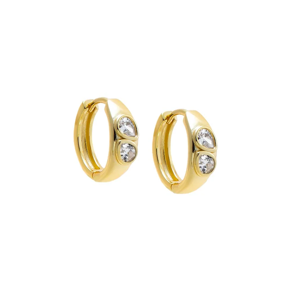 Bezel Set Double Pear Stone Huggie Earring
